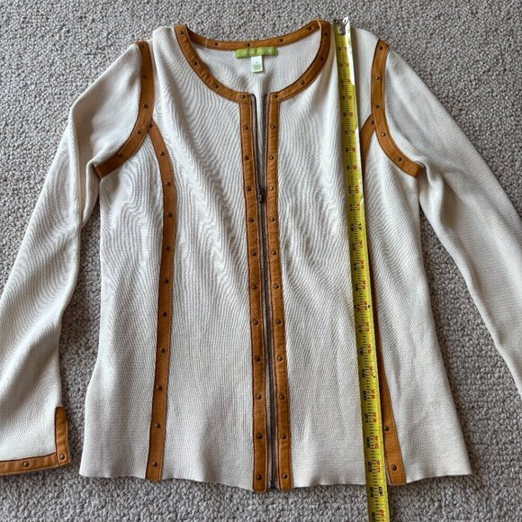 Sigrid Olsen Silk-Cotton Cardigan w/ Leather Accents | Size S - Picture 7 of 7